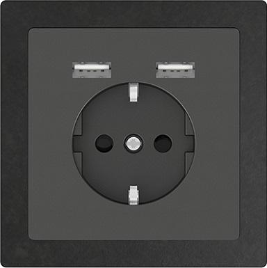 Merten D-Life csatlakozóaljzat dupla USB töltővel (pala keret, antracit betét)